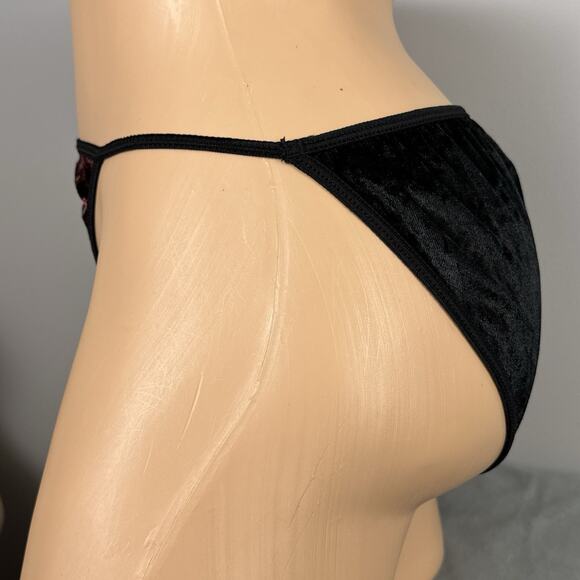 Vintage Van Mar String Bikini Panties Sz 6 Medium Red Black Velvet Foil Dot Y2K - Picture 5 of 9